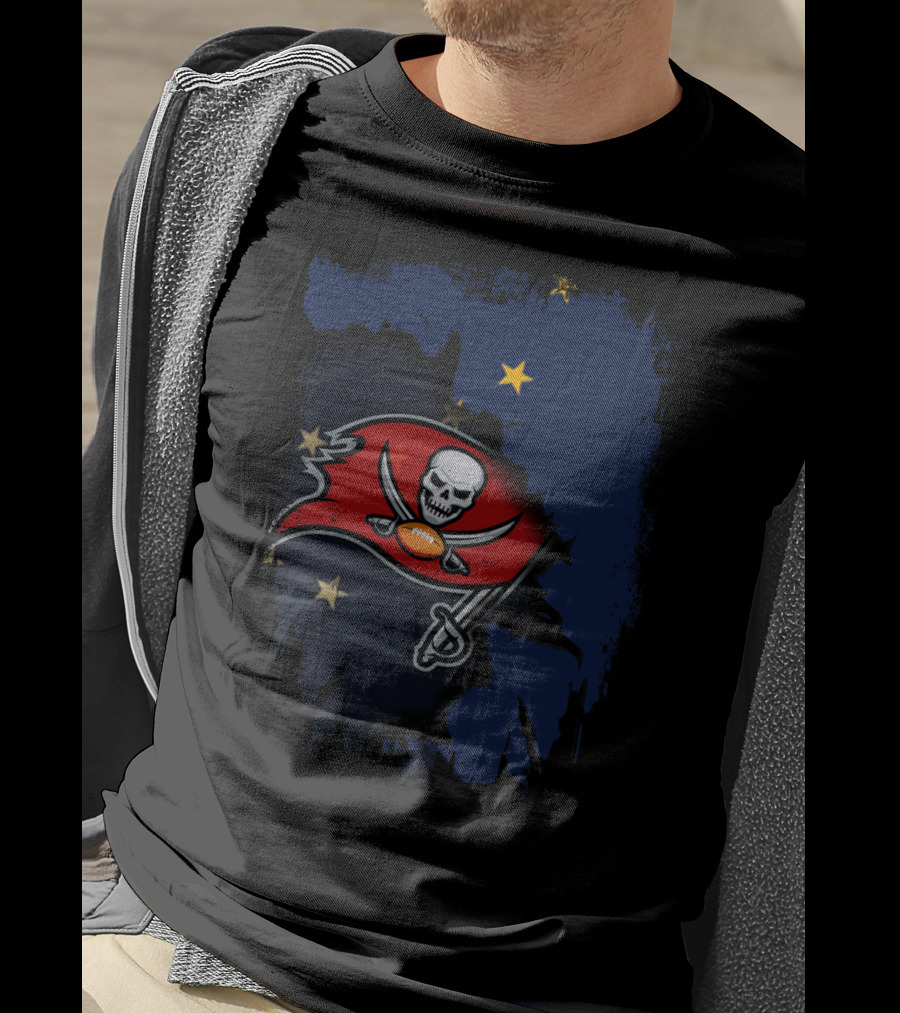 Together Alaska With Buccaneers Pirate Flag On Starry Blue Background T-Shirt