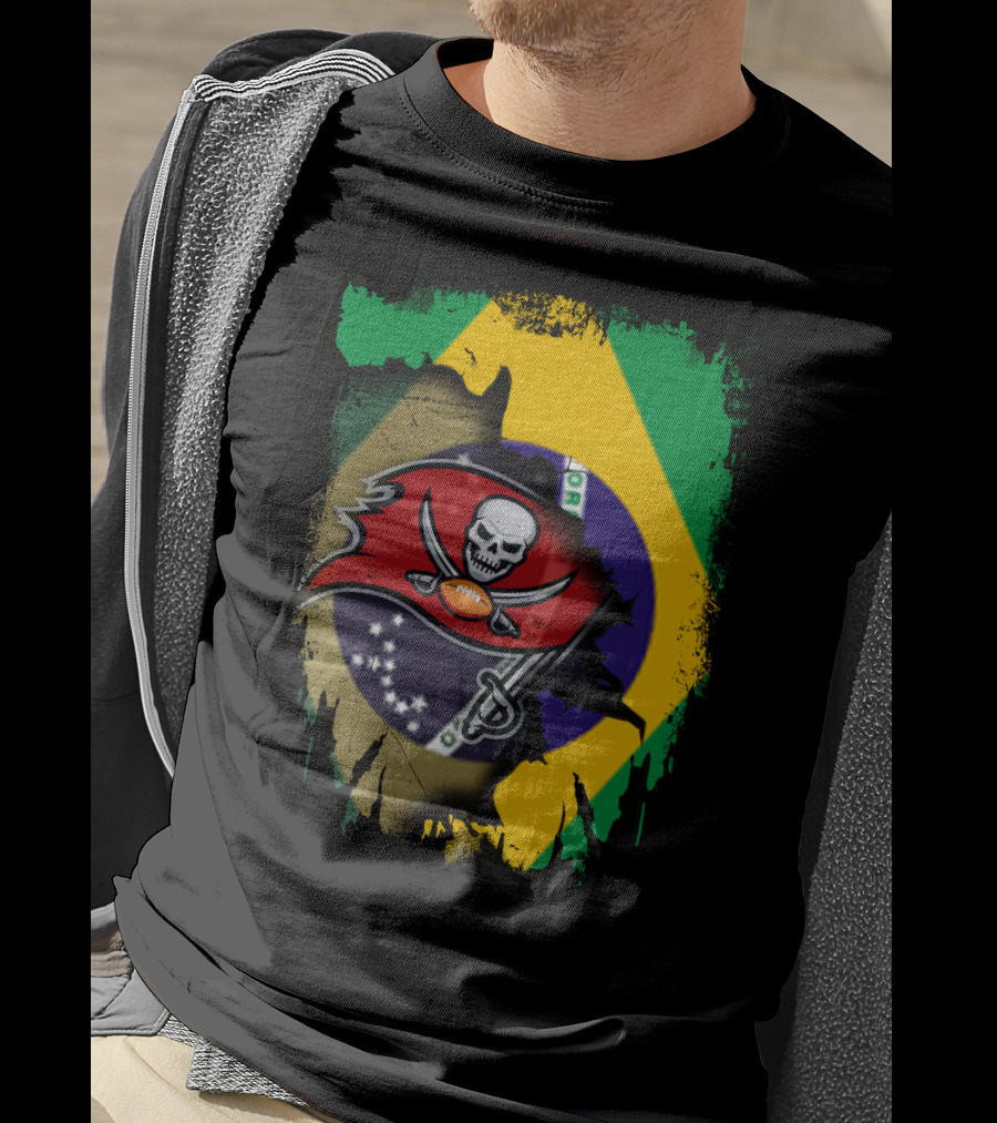 Brazilian Flag And Buccaneers Logo Fusion T-Shirt