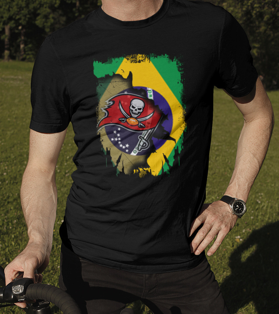 Brazilian Flag And Buccaneers Logo Fusion T-Shirt