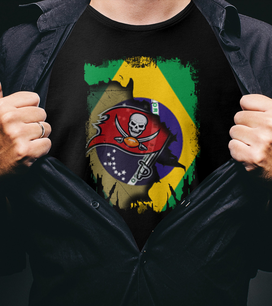 Brazilian Flag And Buccaneers Logo Fusion T-Shirt