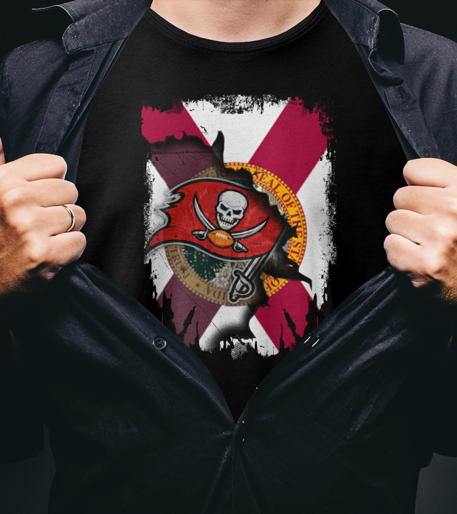 Florida State Flag With Tampa Bay Buccaneers Logo Fusion T-Shirt