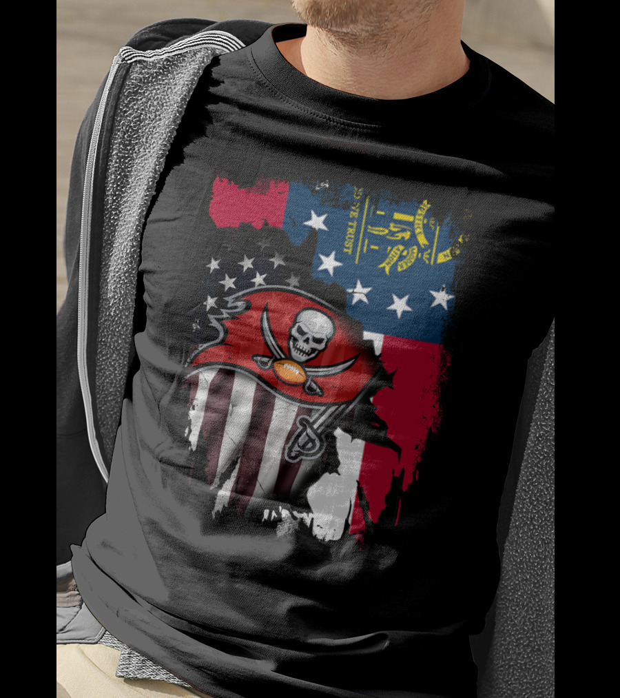 Georgia State Flag With Buccaneers Logo And American Flag Elements T-Shirt