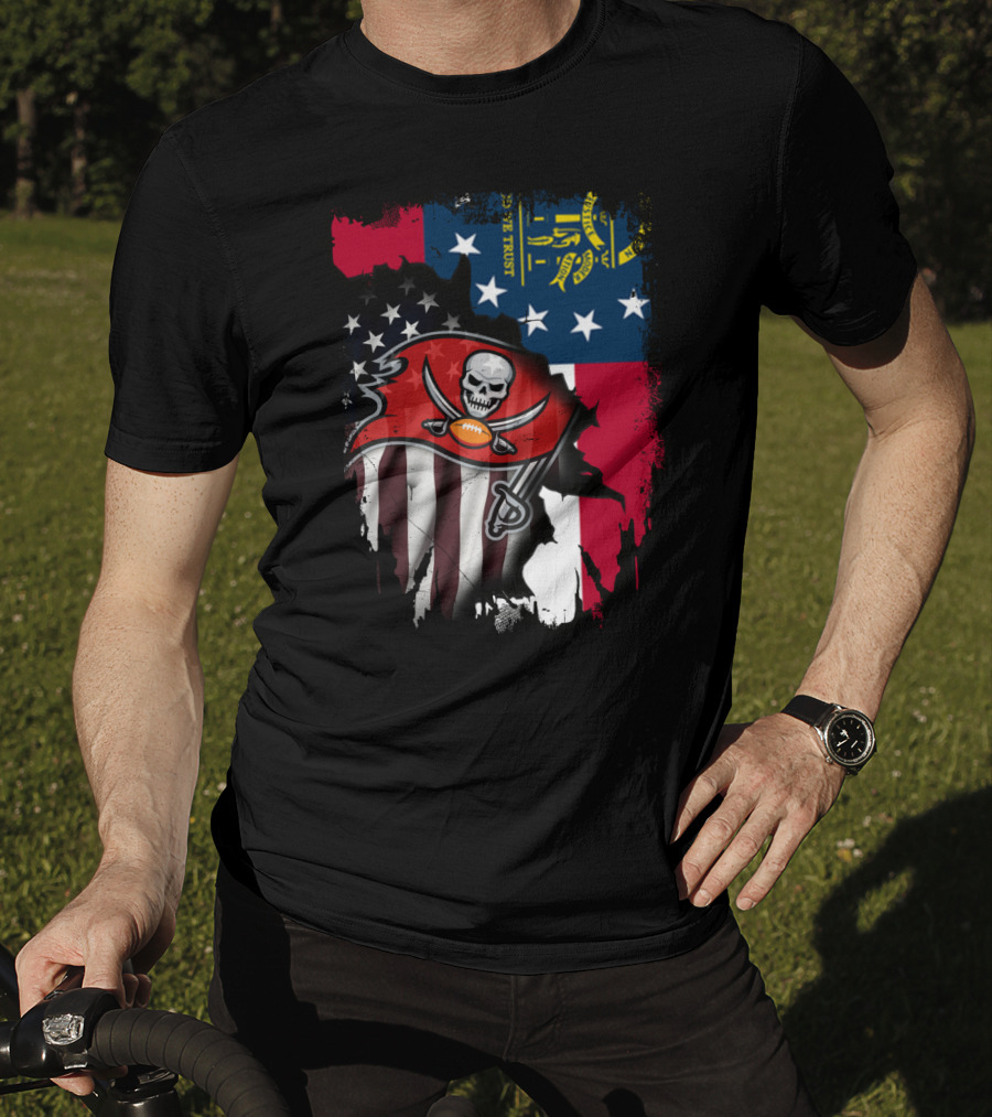 Georgia State Flag With Buccaneers Logo And American Flag Elements T-Shirt