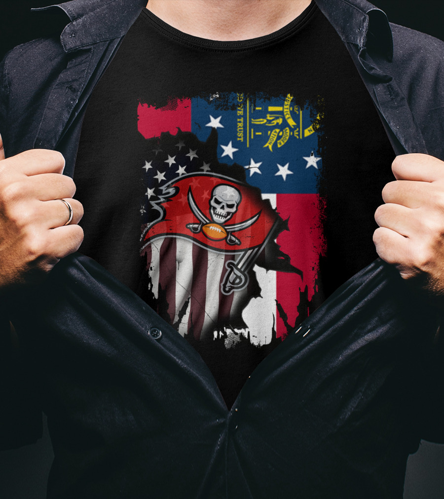 Georgia State Flag With Buccaneers Logo And American Flag Elements T-Shirt