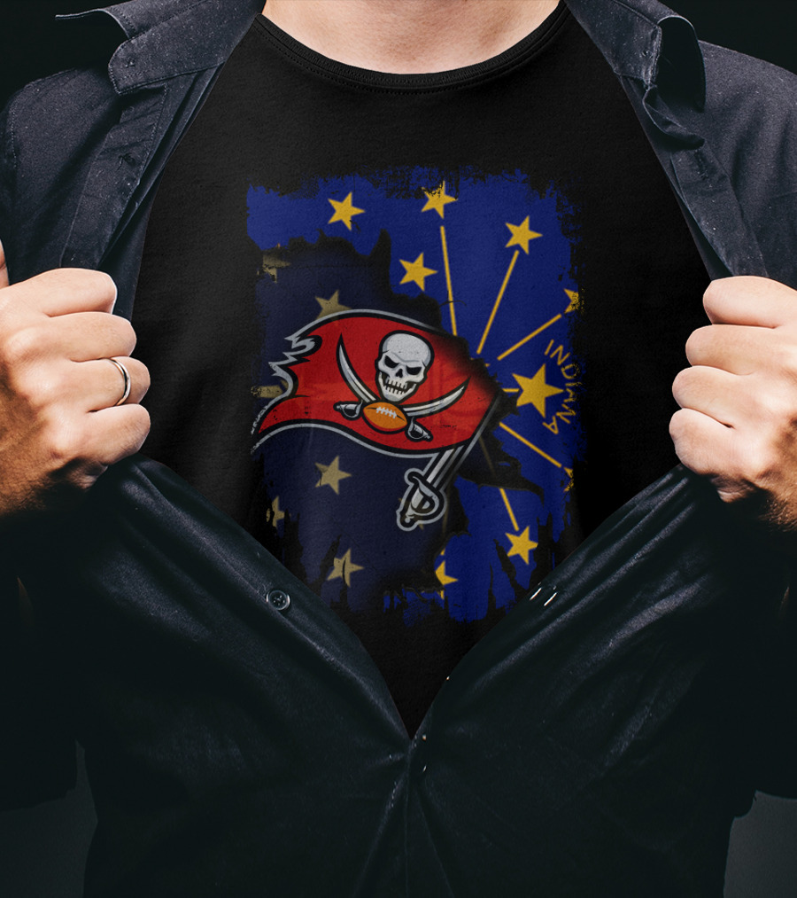 Indiana Pride With Buccaneers Flag On State Star Background T-Shirt