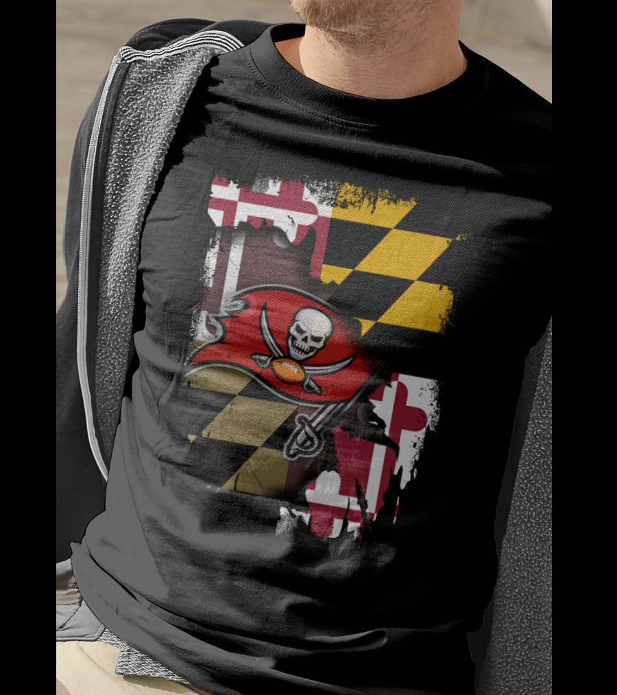 Maryland Flag And Buccaneers Logo Combination T-Shirt