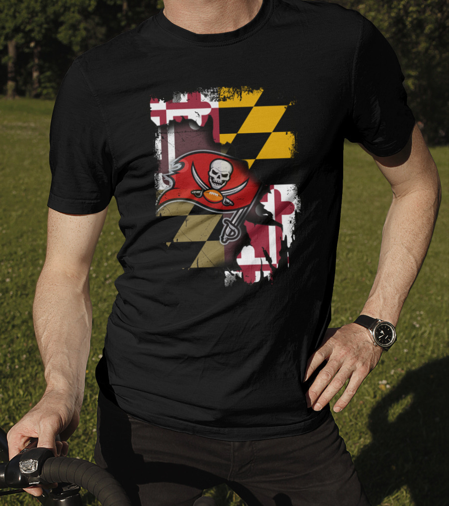 Maryland Flag And Buccaneers Logo Combination T-Shirt