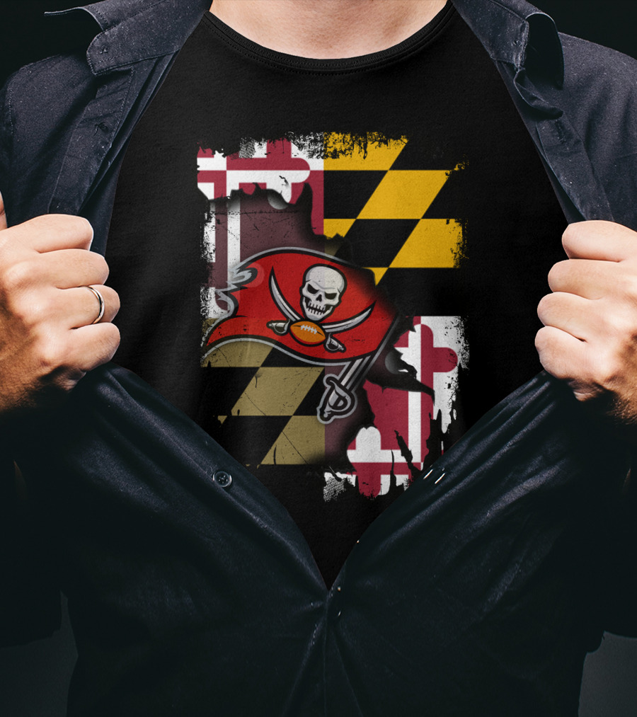 Maryland Flag And Buccaneers Logo Combination T-Shirt
