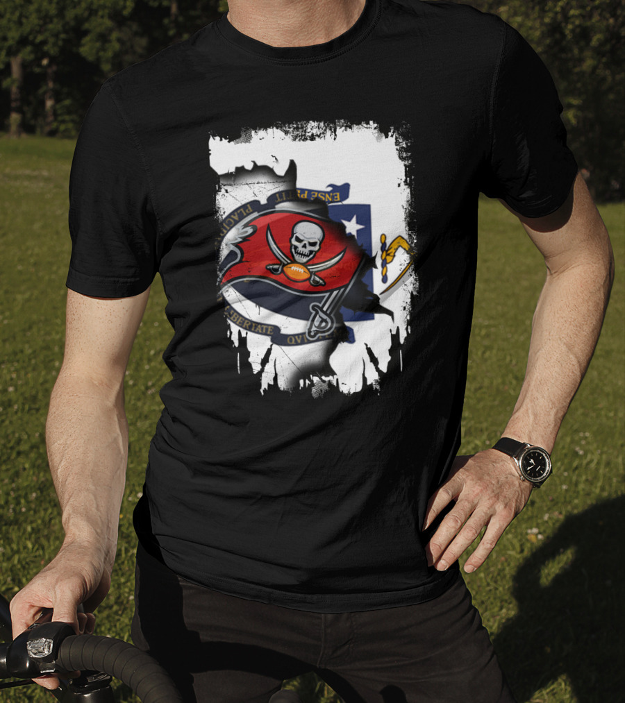 Together Massachusetts And Buccaneers Flag Fusion T-Shirt