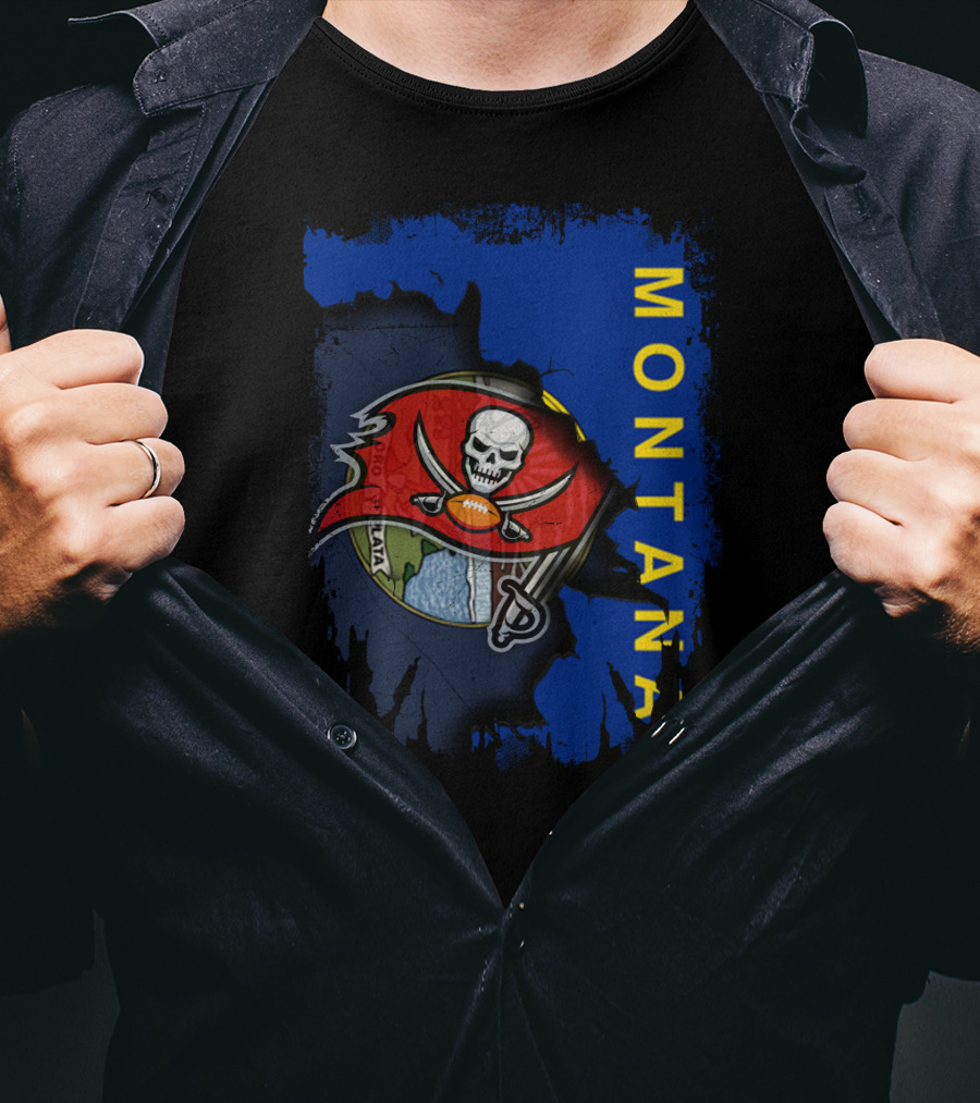 Montana Buccaneers Skull Football Logo Map T-Shirt