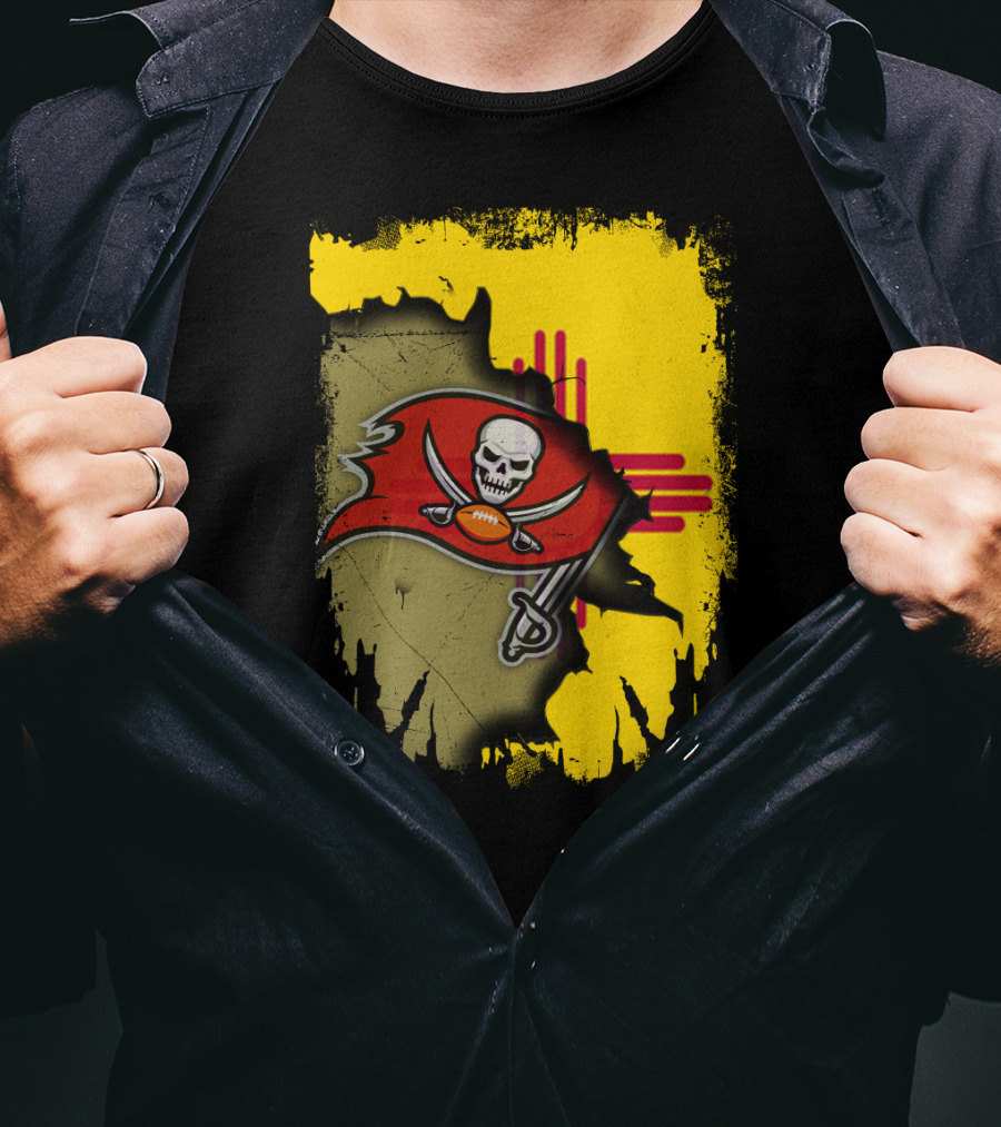 Together New Mexico With Buccaneers Logo And Flag Background T-Shirt