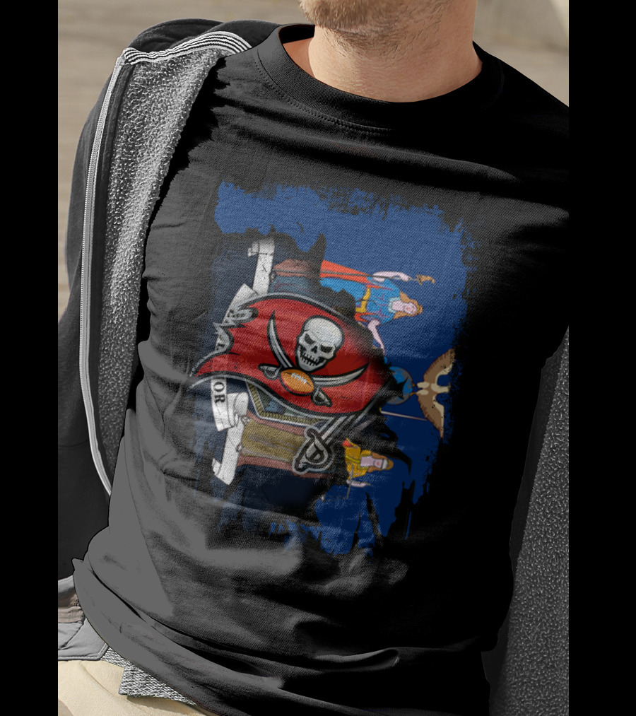 Together New York With Buccaneers Flag Logo And State T-Shirt