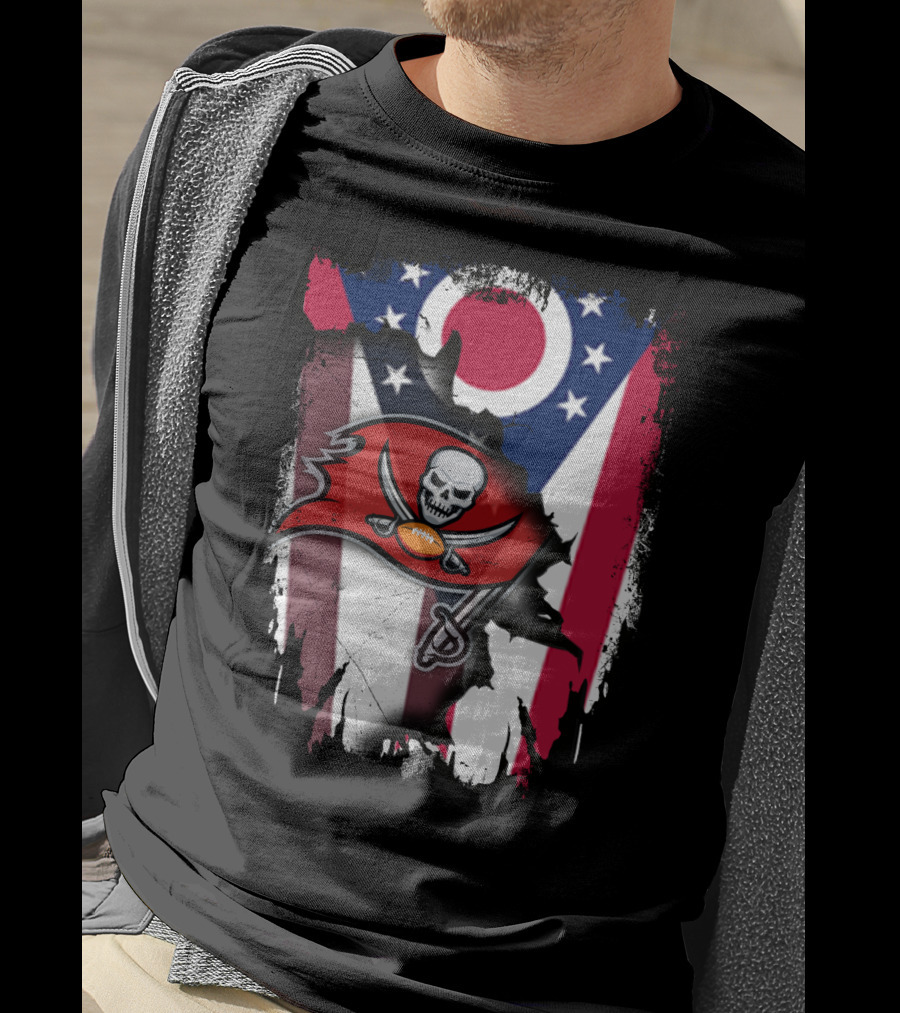 Ohio Flag With Tampa Bay Buccaneers Logo Together T-Shirt