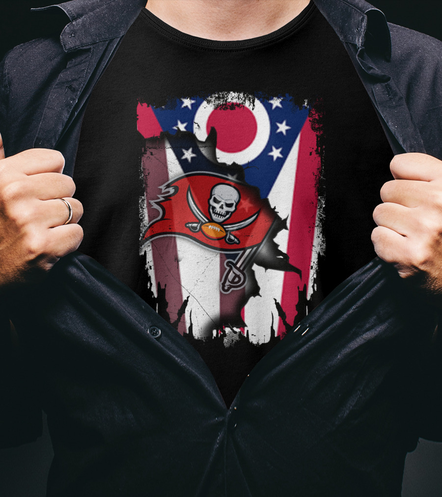 Ohio Flag With Tampa Bay Buccaneers Logo Together T-Shirt