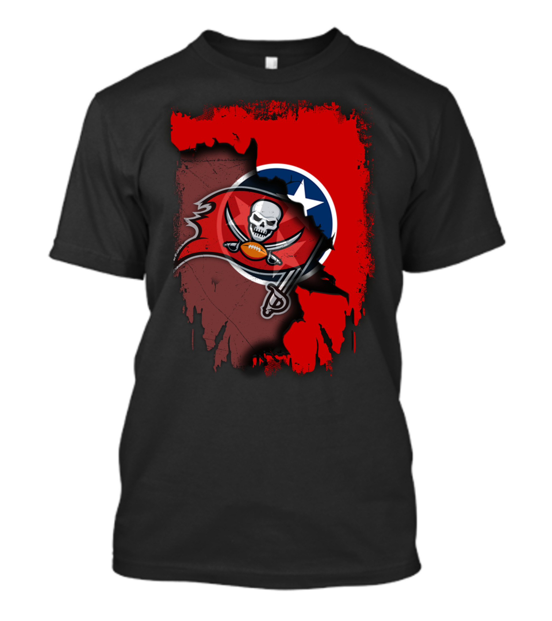 Tennessee State Map With Buccaneers Skull And Swords T-Shirt