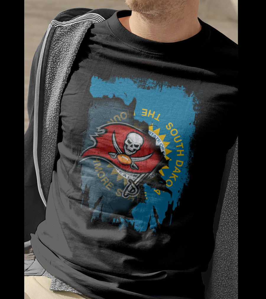 Together South Dakota Buccaneers Skull Football Flag Fusion T-Shirt