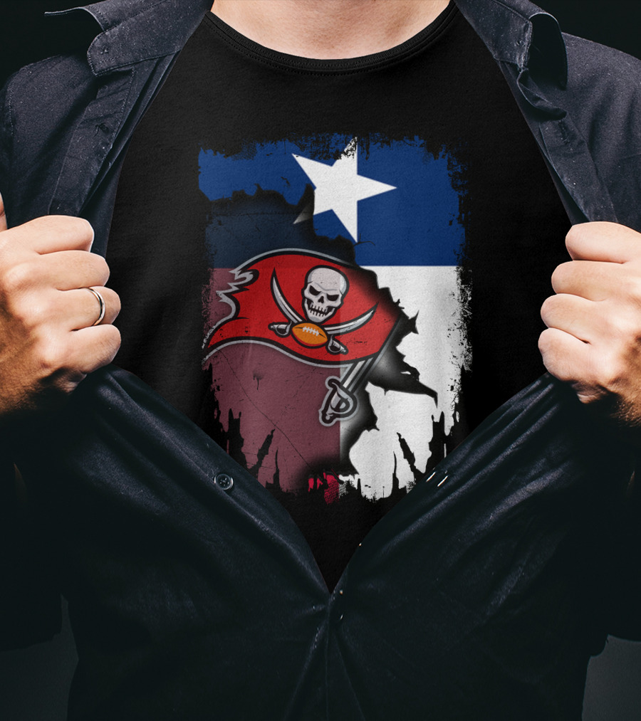 Texas Flag And Tampa Bay Buccaneers Skull And Swords Football Logo Combination T-Shirt