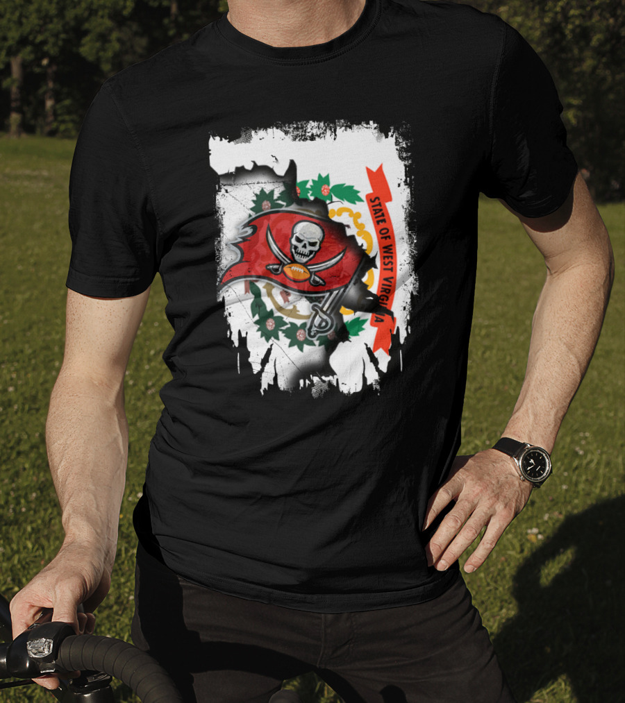 West Virginia State Flag With Tampa Bay Buccaneers Logo Fusion T-Shirt