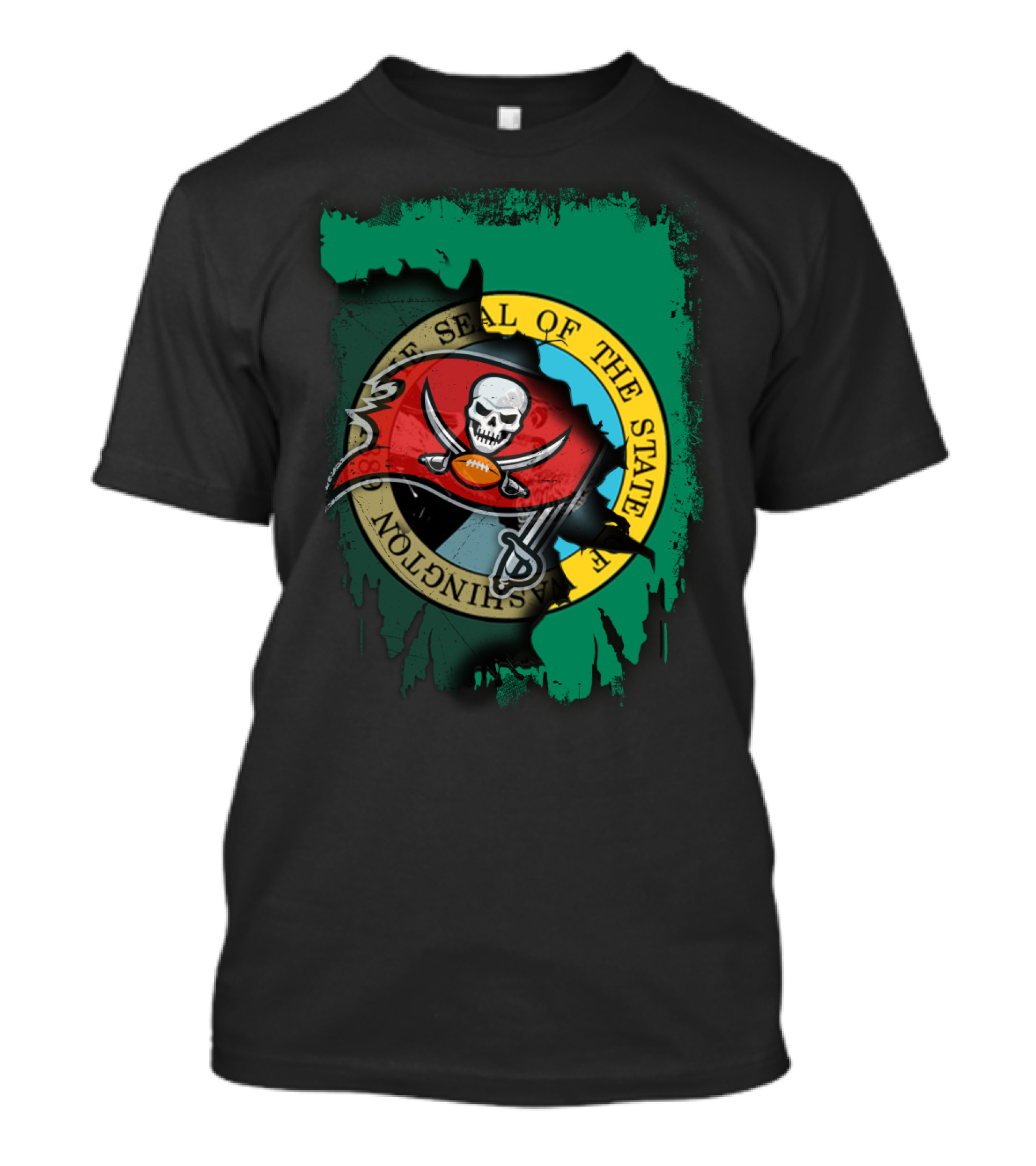 Washington State Seal And Buccaneers Logo Fusion T-Shirt