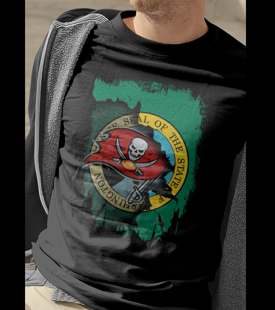 Washington State Seal And Buccaneers Logo Fusion T-Shirt