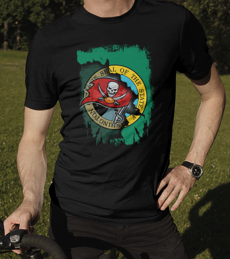Washington State Seal And Buccaneers Logo Fusion T-Shirt