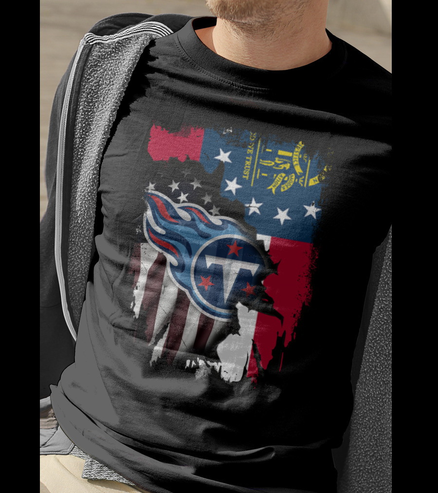 Georgia State Flag With Tennessee Titans Logo Fusion T-Shirt