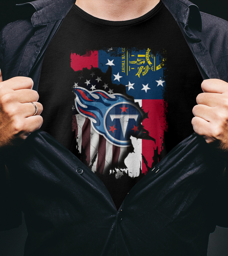 Georgia State Flag With Tennessee Titans Logo Fusion T-Shirt