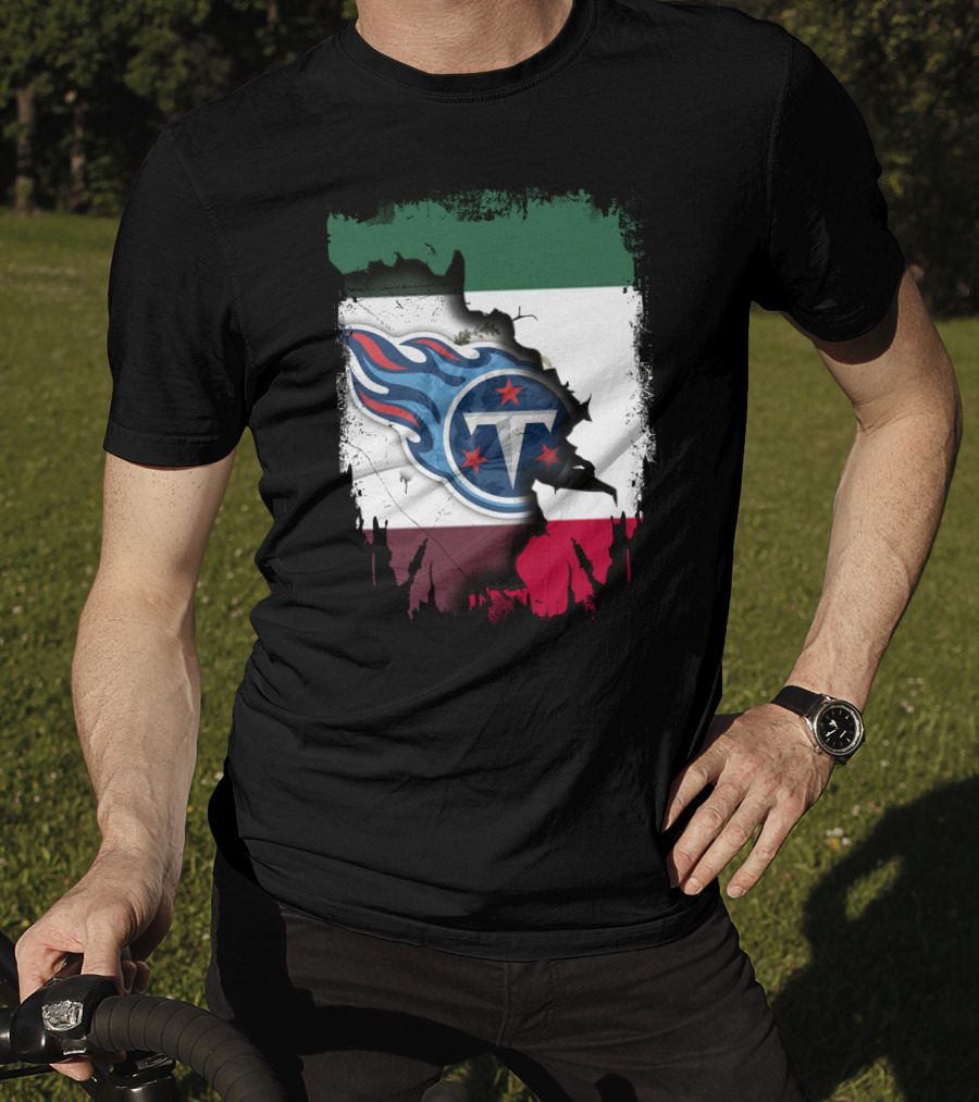 Titans Logo Blending With Mexico Flag - Together Mexico With Titans T-Shirt