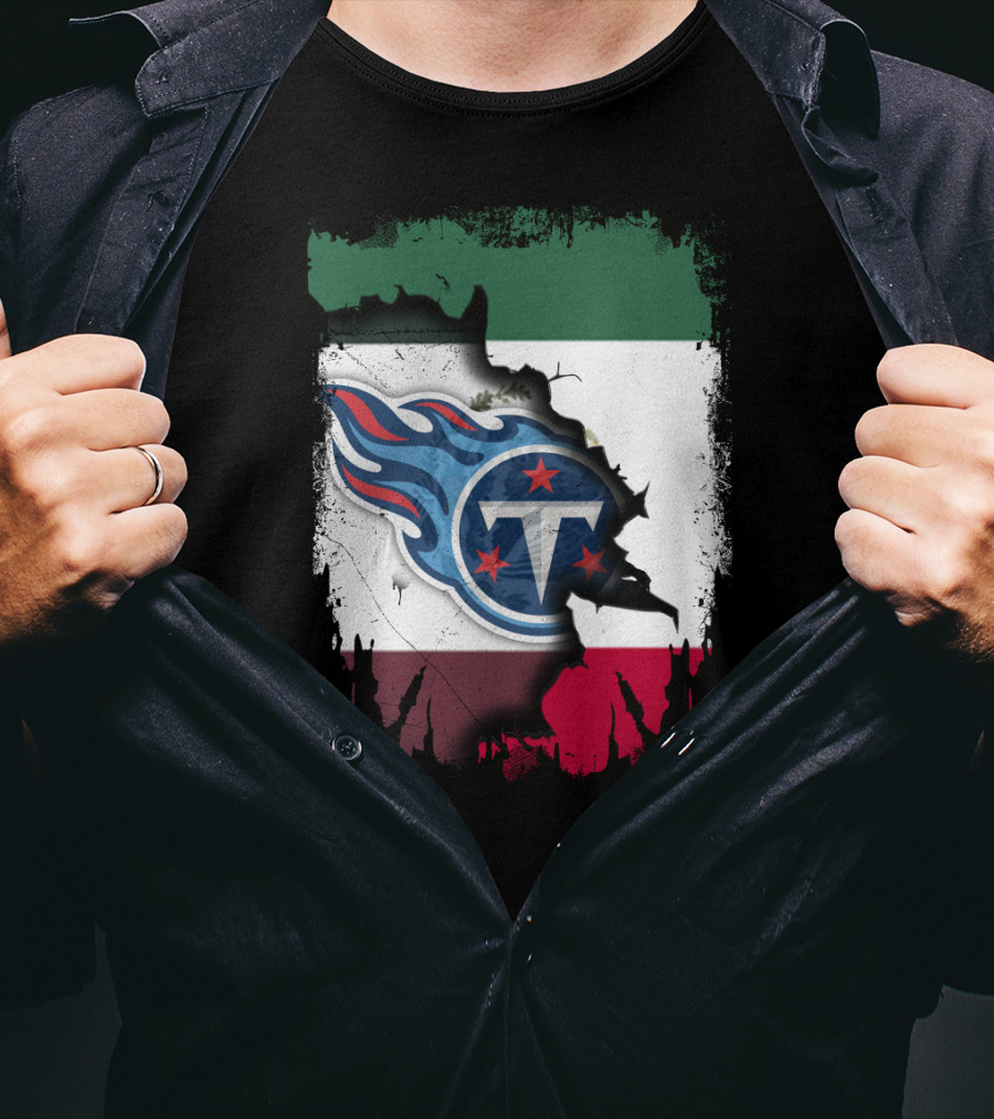 Titans Logo Blending With Mexico Flag - Together Mexico With Titans T-Shirt