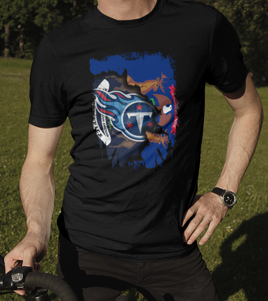 Torn Michigan Flag With Tennessee Titans Logo Fusion T-Shirt
