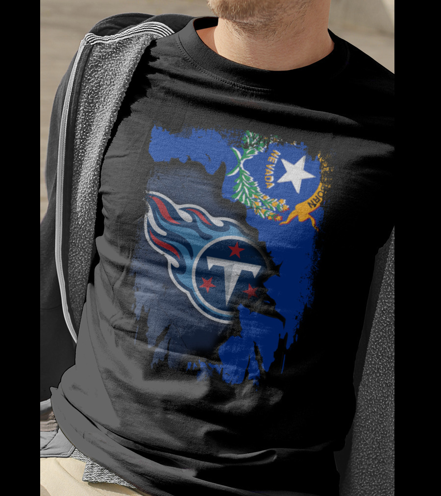 Nevada State And Tennessee Titans Logo Fusion T-Shirt