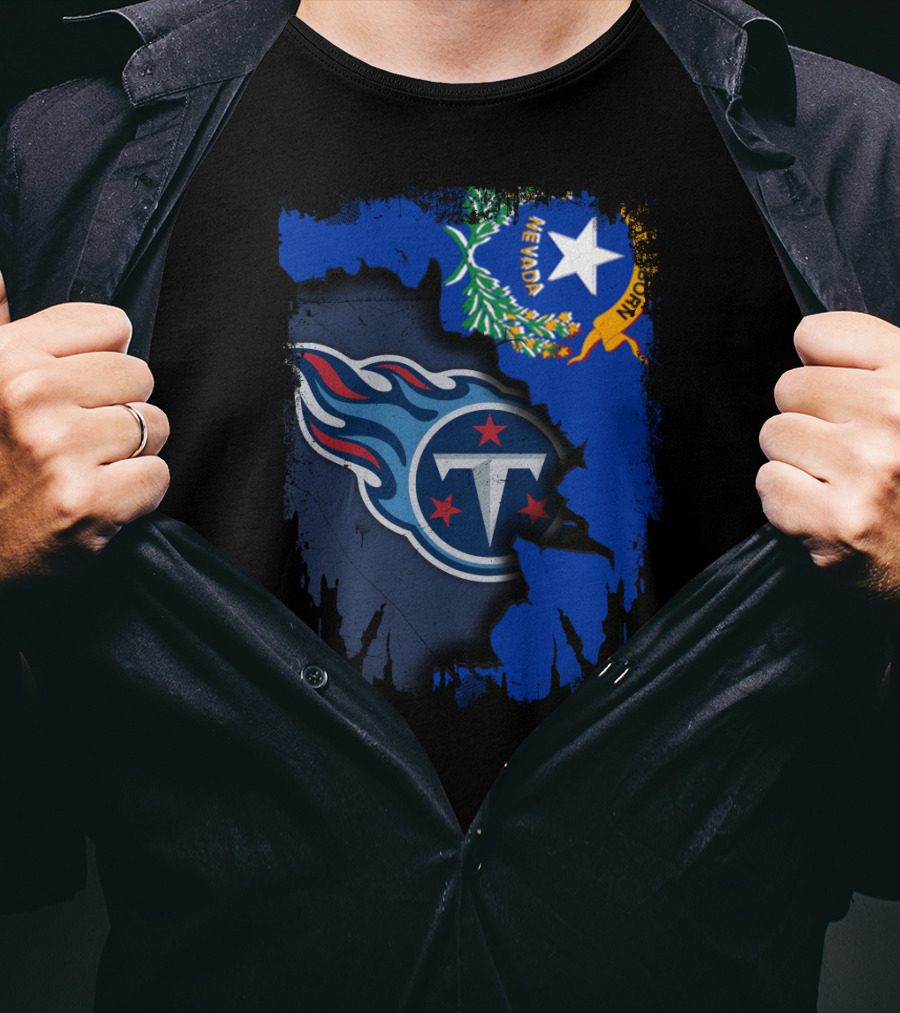 Nevada State And Tennessee Titans Logo Fusion T-Shirt