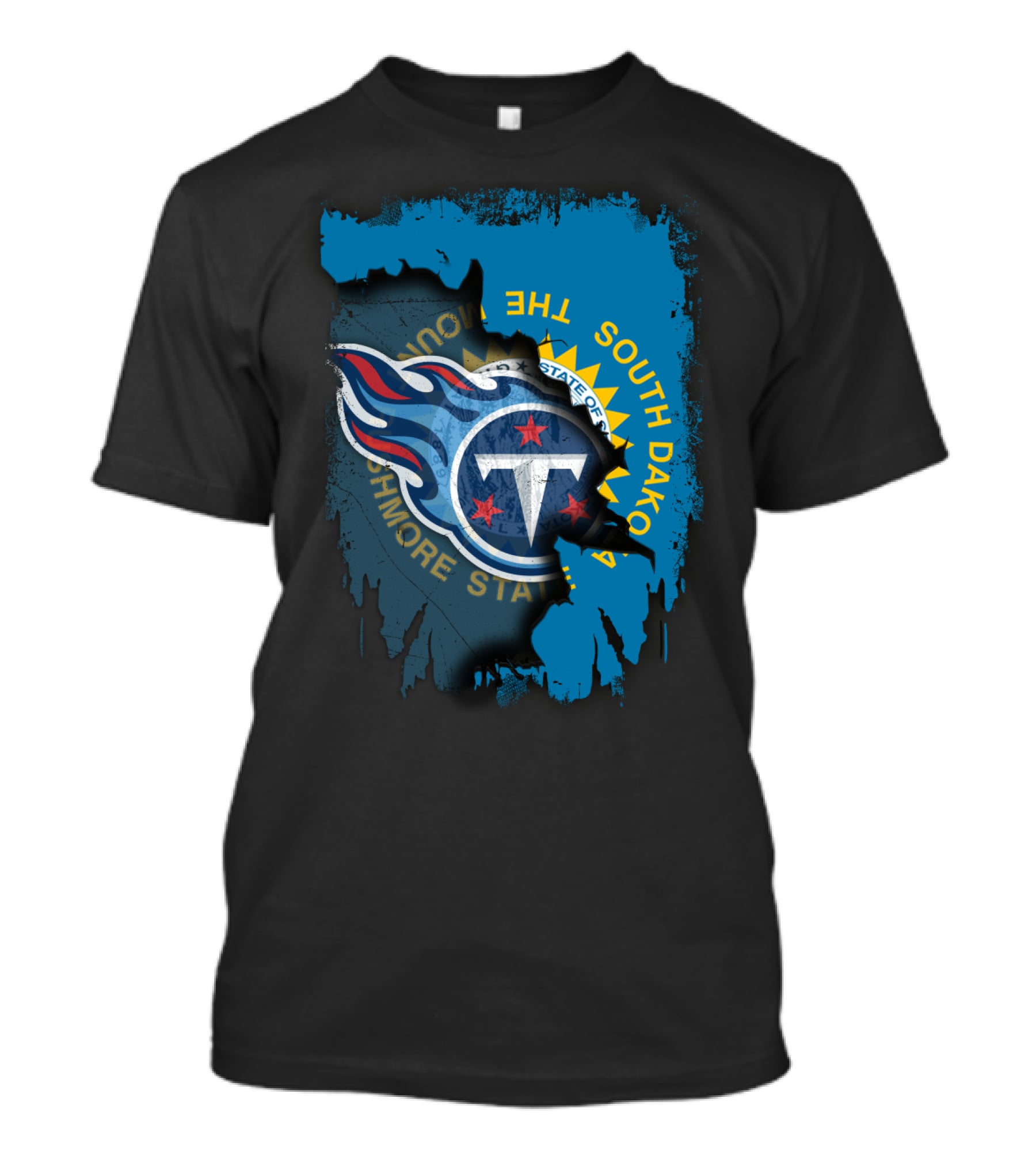 South Dakota State Flag And Tennessee Titans Logo Fusion T-Shirt