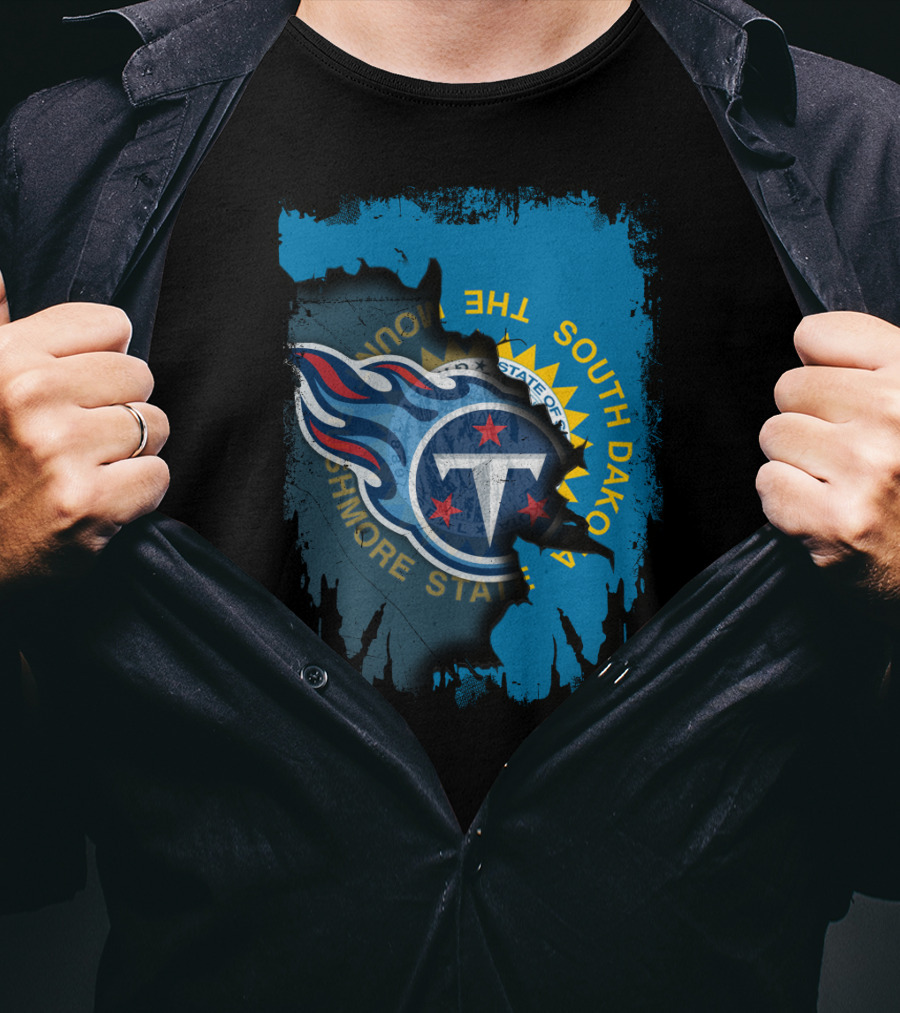 South Dakota State Flag And Tennessee Titans Logo Fusion T-Shirt