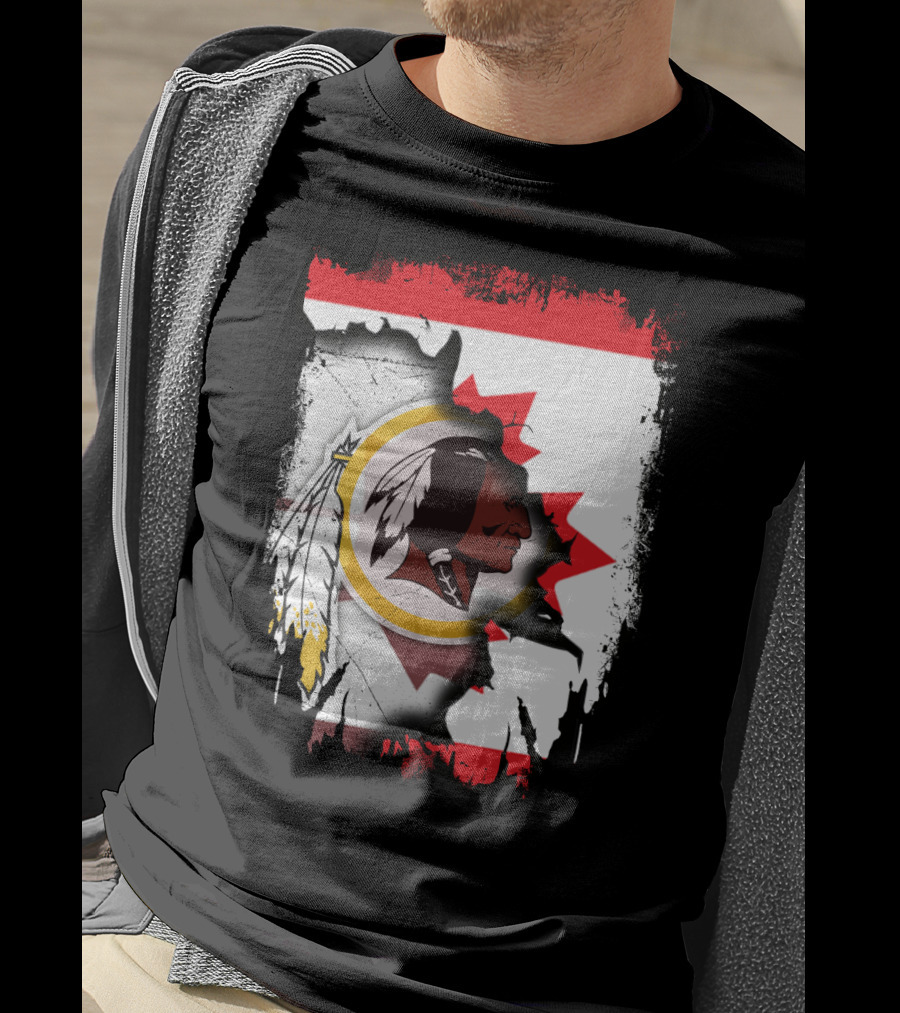 Together Canada Washington Redskins Logo In Torn Maple Leaf Flag T-Shirt