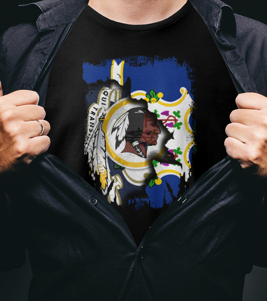 Connecticut State Emblem Overlay With Redskins T-Shirt