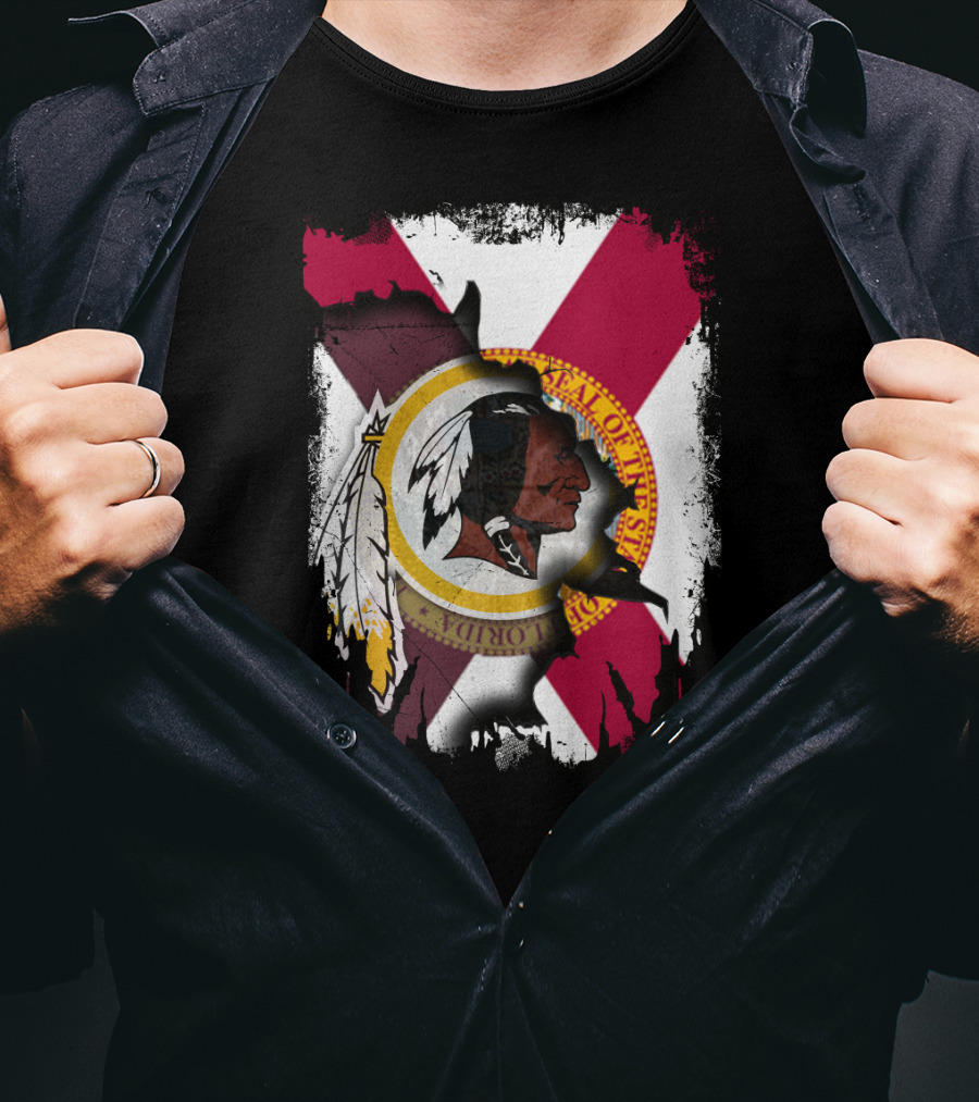 Florida State Flag With Redskins Face And Logo Together T-Shirt