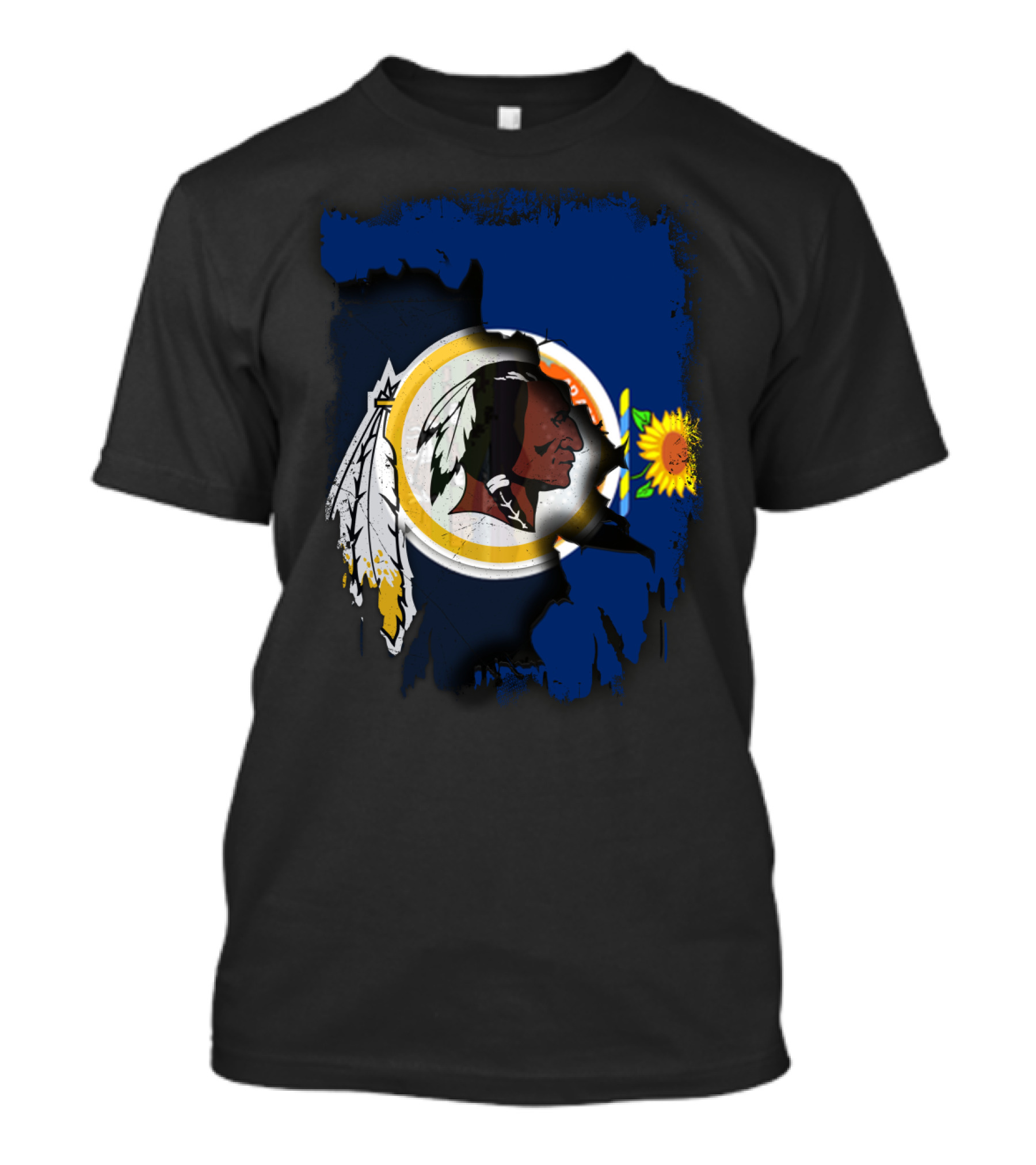 Kansas Map With Redskins Logo And Sunflower Symbol T-Shirt