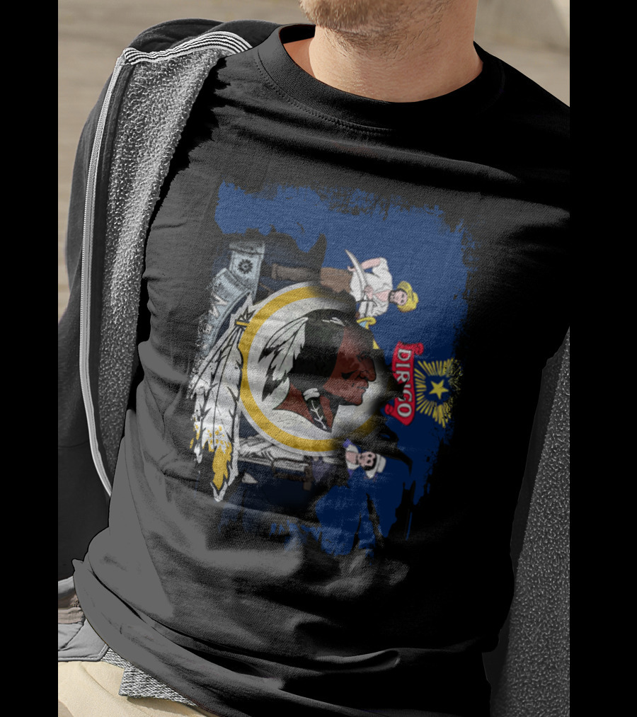 Together Maine With Redskins Dirigo Flag And Logo Montage T-Shirt