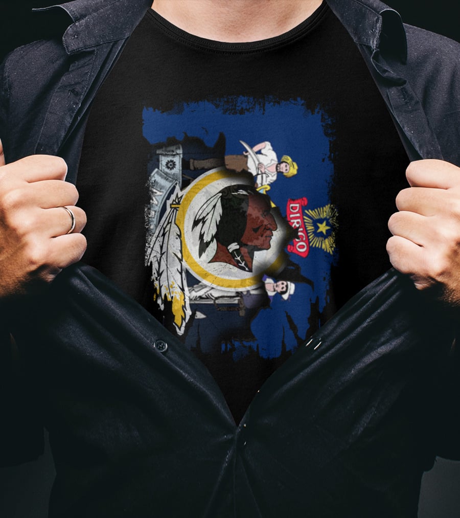 Together Maine With Redskins Dirigo Flag And Logo Montage T-Shirt