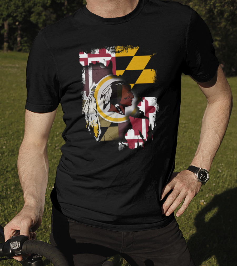 Maryland Flag With Washington Redskins T-Shirt