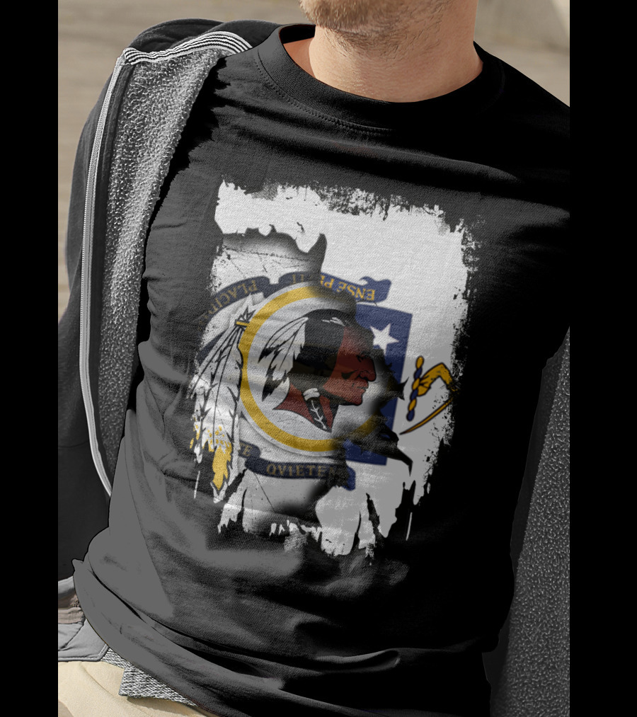 Together Massachusetts Flag With Washington Redskins Logo Fusion T-Shirt