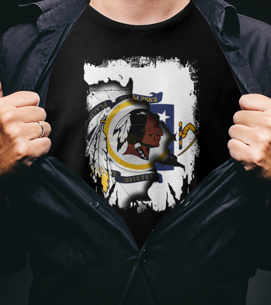 Together Massachusetts Flag With Washington Redskins Logo Fusion T-Shirt