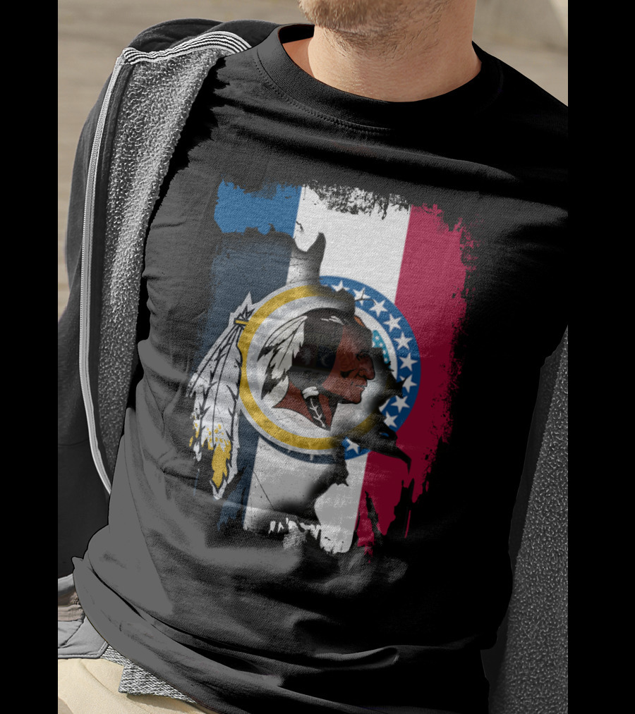 Missouri Flag With Washington Redskins Logo Fusion T-Shirt
