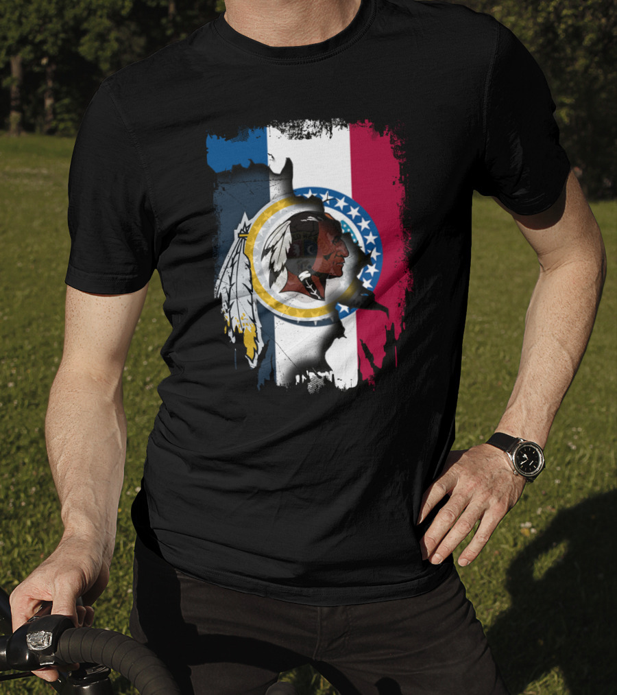 Missouri Flag With Washington Redskins Logo Fusion T-Shirt