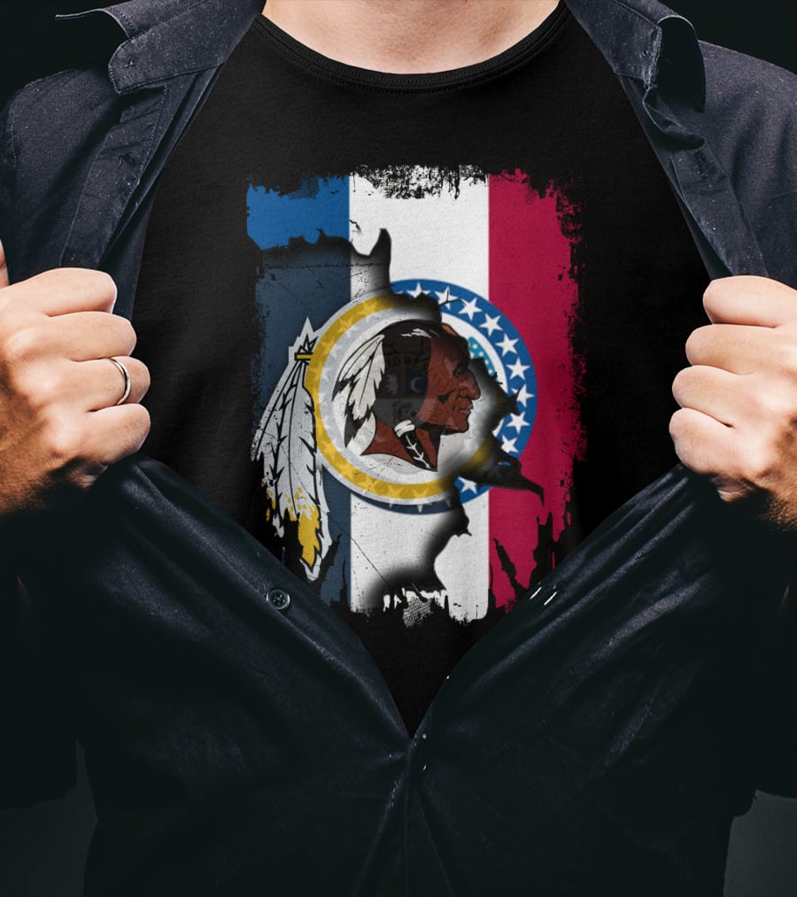 Missouri Flag With Washington Redskins Logo Fusion T-Shirt