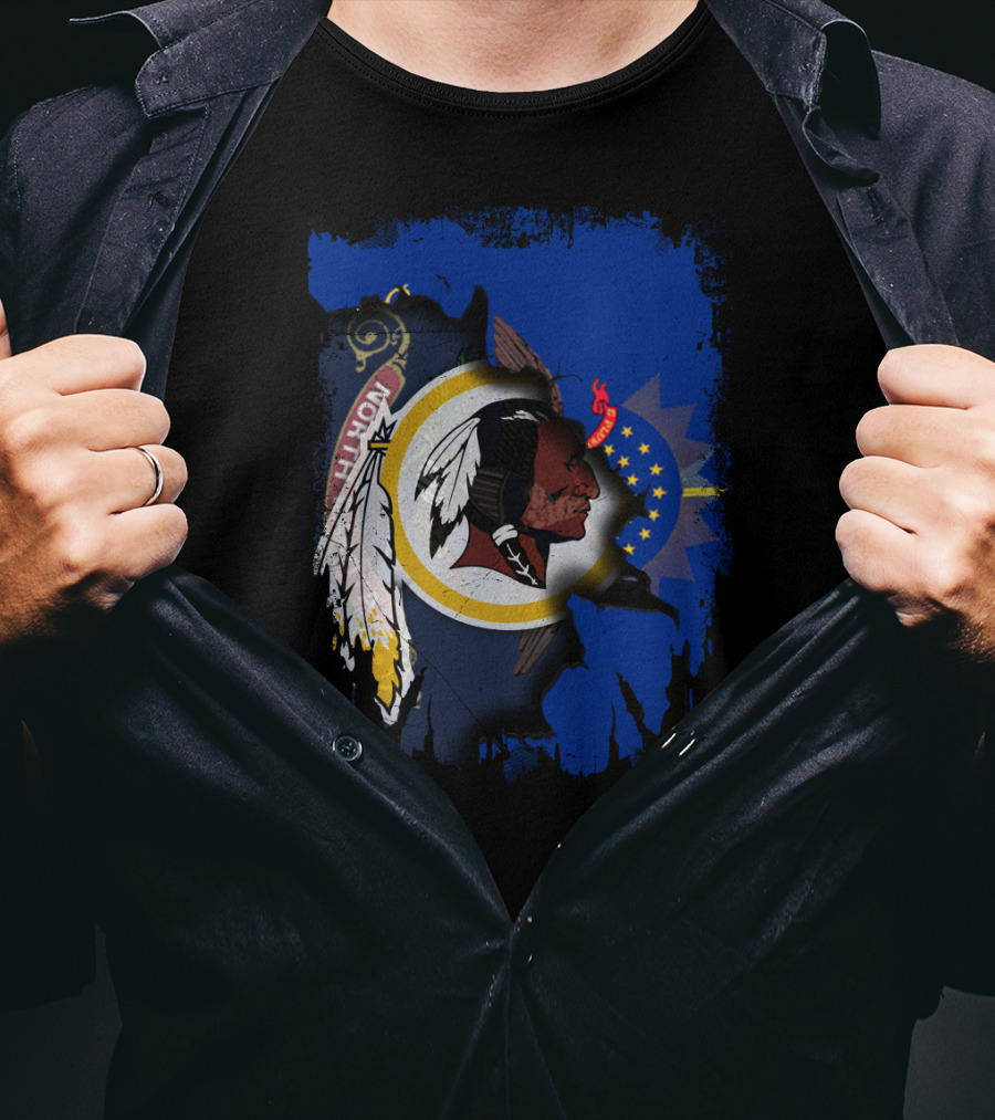 North Dakota Pride With Redskins Symbol On Blue T-Shirt