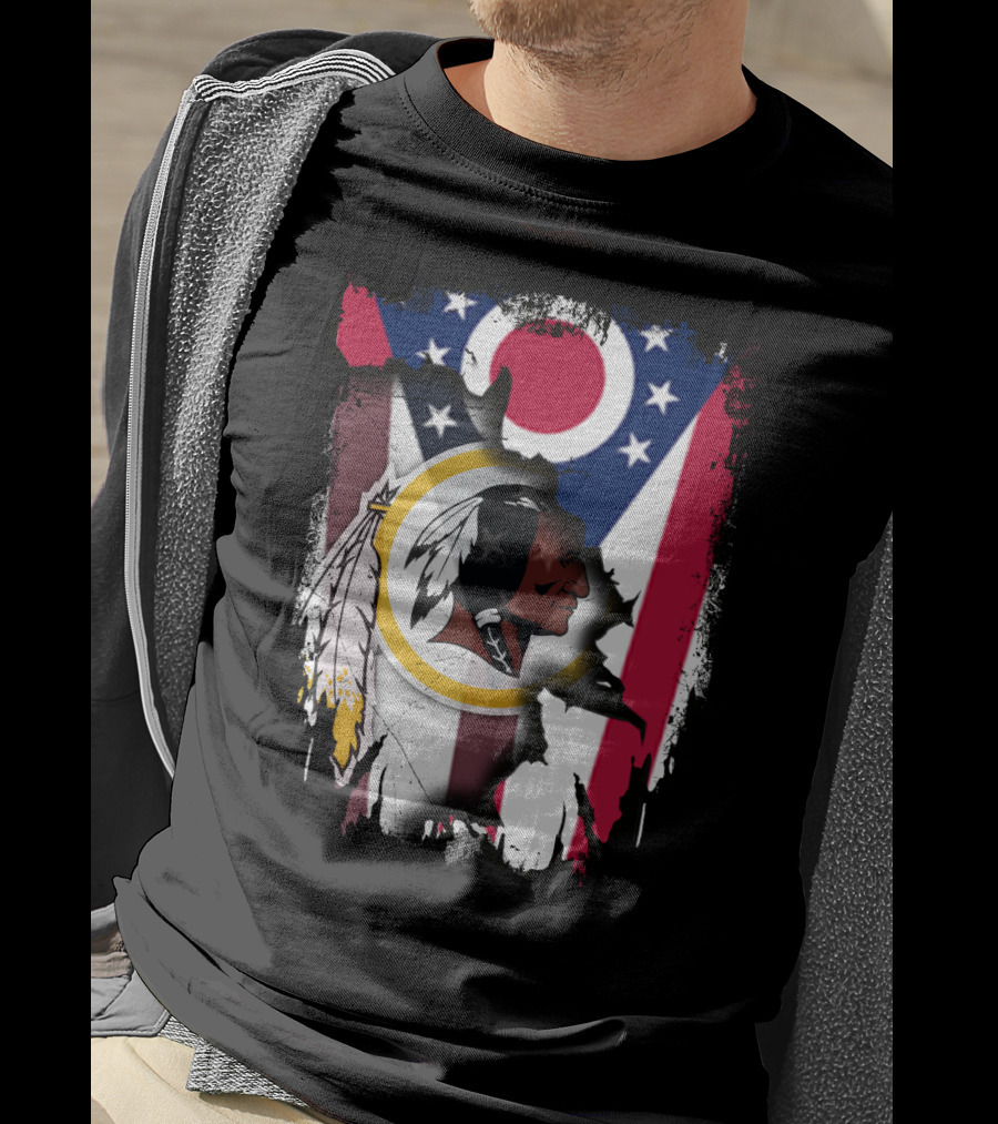 Ohio Flag With Washington Redskins Logo Fusion T-Shirt