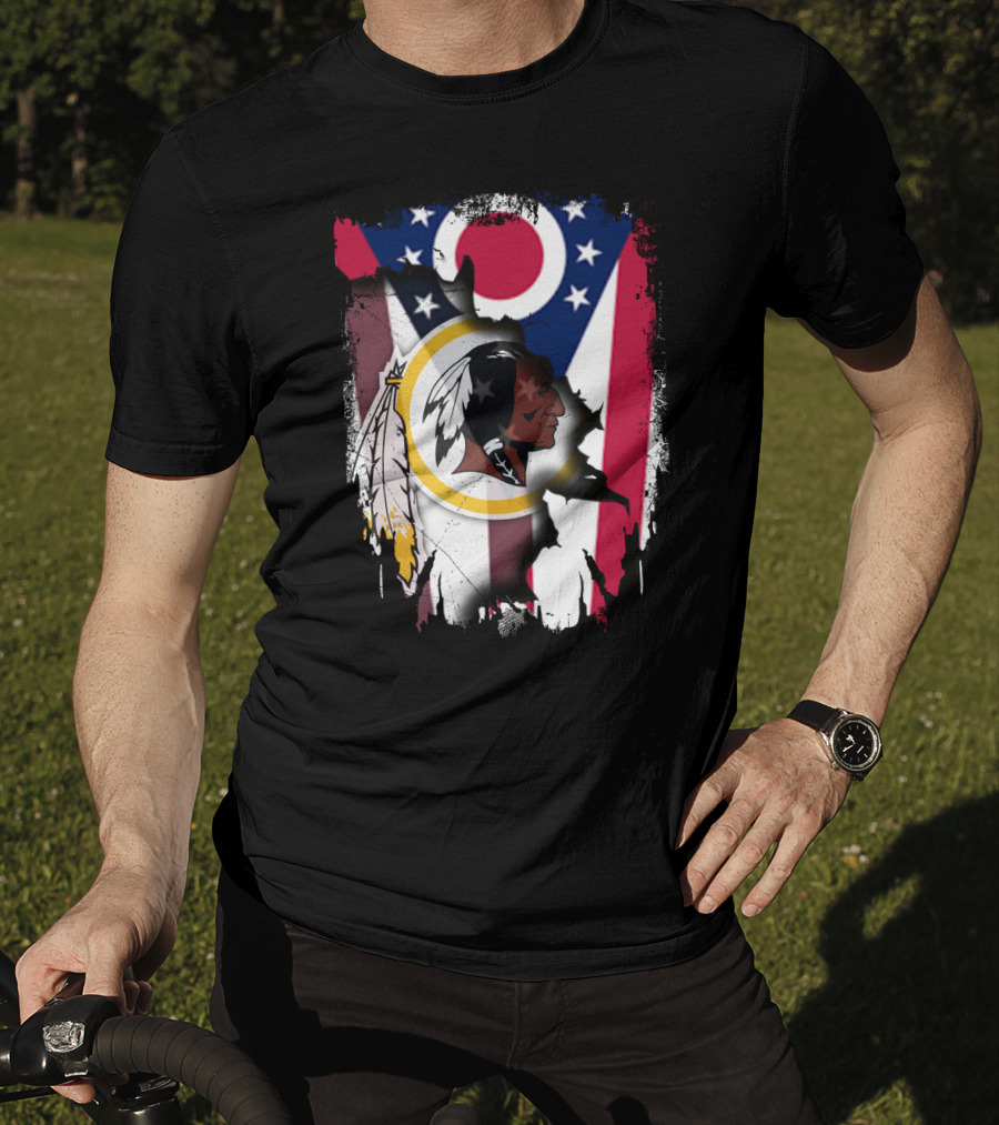 Ohio Flag With Washington Redskins Logo Fusion T-Shirt