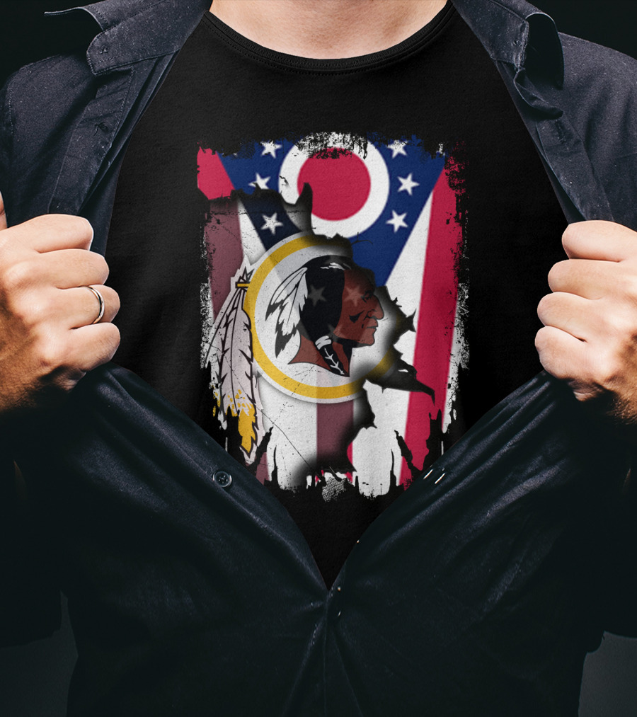 Ohio Flag With Washington Redskins Logo Fusion T-Shirt